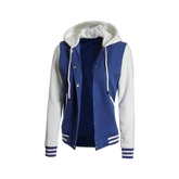 Women's Letterman Blue and White Varsity Jacket With Hood